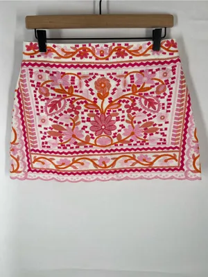 J.Marie Marina Embroidered Floral Mini Skirt Pink Orange White Size S thumbnail 2