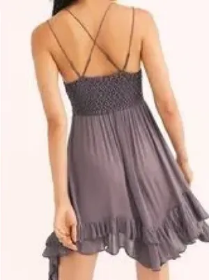 Free People FP One Adella Asymetrical Gray Purple Lace‎ Whimsy Mini Dress thumbnail 2
