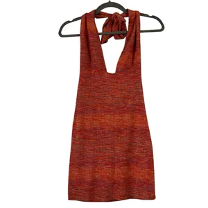 ASOS Design Rust Space Dye Knit Halter Mini Dress Plunge Neck 4 thumbnail 2