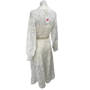 NEW L'atiste White Paisley Lace Long Sleeve Belted Midi A-Line Shirt Dress Sz M thumbnail 3