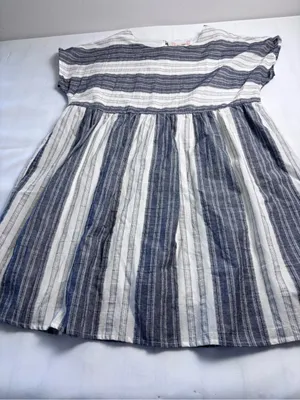 Altar'd State Dress Medium M Gray White Striped Cotton Mini Boho Babydoll Lined thumbnail 4