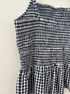 ANGIE Gingham Romantic Summer Cotton Smocked Peplum Tank Top size medium thumbnail 4