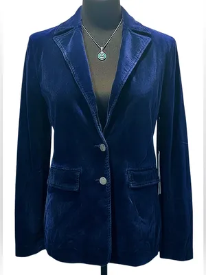 PARKER SMITH Women’s Sleek Navy Blue Versatile Velvet Blazer with Pockets Sz SM thumbnail 1