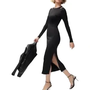 WHBM FORME Black Rib Midi Bodycon Cutout Cocktail Dress sz LRG LBD nwot thumbnail 2