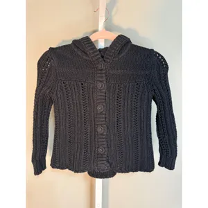 American Eagle Hooded Chunky Knit Cardigan‎ Sweater Black SP Petite 90's thumbnail 2