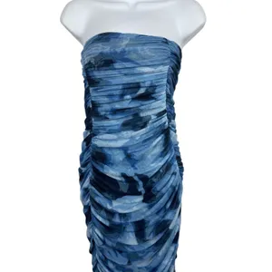 Abercrombie & Fitch Blue Mesh Ruched Strapless Lined Maxi Dress M NWT thumbnail 5