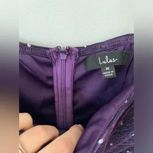Lulus Flirty Vibes Purple Multi Sparkly Ruched Bodycon Mini Dress NEW size M thumbnail 5