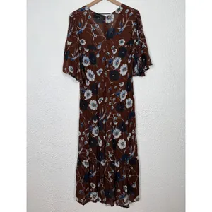 Faithfull The Brand Melia Floral Midi Dress Brown Boho Romantic Size XS thumbnail 4