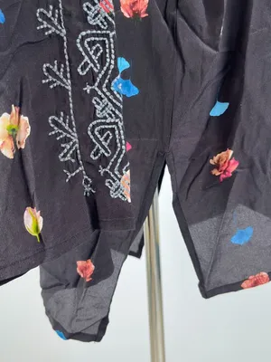 NWOT Johnny Was Biya Silk Embroidered Floral Boho Shirt Blouse Black Sz L thumbnail 5