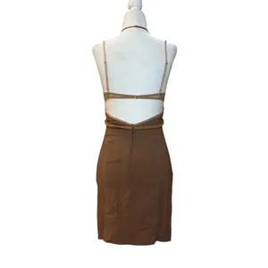 Nensi Dojaka Draped Double Bra Mini Dress in Caramel & Sable Small New Womens thumbnail 8