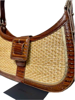 Brahmin Kyrie Jardim Woven Raffia & Embossed Leather Buckled Snap Shoulder Bag thumbnail 7