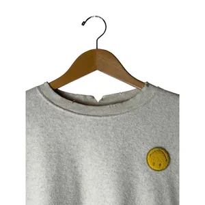 Aerie The Chill Cozy‎ Crew Sweatshirt Women XS Cream Smiley Face Distressed thumbnail 4