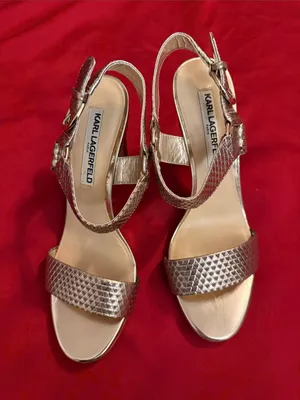 Karl Lagerfeld Rose Gold Textured Slingback Heels thumbnail 1