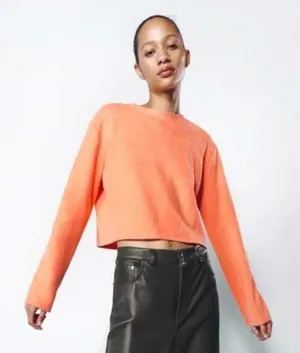 Zara Cropped Knit Sweater Orange Long Sleeve Top Women's‎ Small thumbnail 1