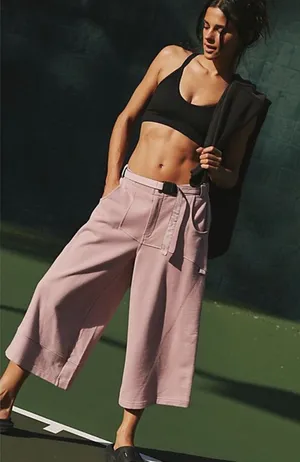 FP Movement by Free People Lilac Ollie Cropped Wide-Leg Belted Pants NWT Size XS thumbnail 1