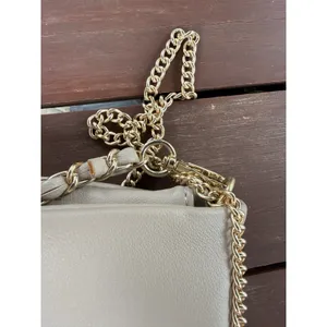 Beige Crossbody Shoulder Bag Gold Chain Strap Flap Clasp Faux Leather thumbnail 8