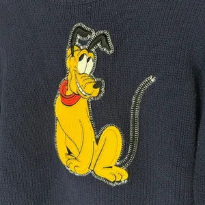 Vintage Disney Store Pluto Navy Sweater Womens‎ S Yellow Dog Applique Crewneck thumbnail 2