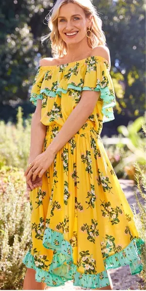 Matilda Jane Hooked on a Feeling Floral Off Shoulder Dress Large thumbnail 1