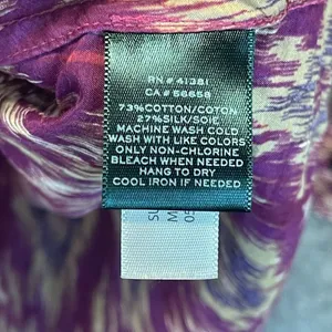 LAUREN RALPH‎ LAUREN Silk Blend Blouse Ikat Print Button Front Purple Medium Top thumbnail 5