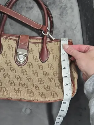 Y2K Dooney & Bourke Purse Brown Monogram wLeather Trim Shoulder Bag Vintage thumbnail 9