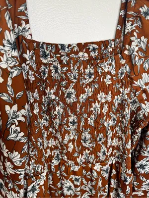 La Ligne X Target Women’s Brown Floral Smocked top Maxi Dress with Side Slit thumbnail 5