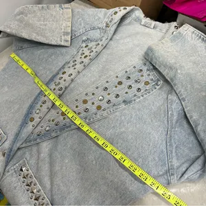 80's Vintage M BLUE Jean Jacket acid washed out studded thumbnail 4