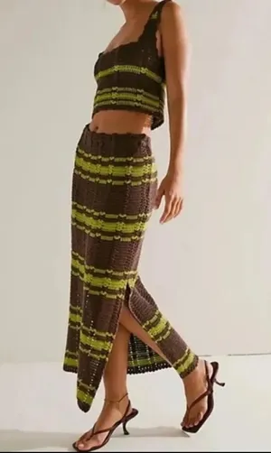 FREE PEOPLE Beach Cover up DONNI Sweater Set Crochet Skirt size small thumbnail 1