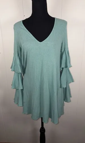 Free People Beach Seashore Mini Dress Women Xs Green Mint Ruffle‎ Sleeve Boho thumbnail 1