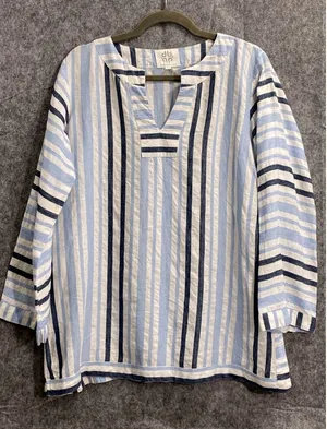 Pomegranate 100% Linen Striped Tunic Top Blue White S‎ thumbnail 1