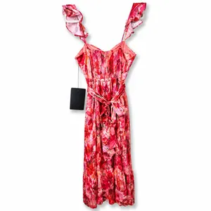 NEW Lulus Sweet Like Sangria Pink Floral Ruffled Bustier Tie Midi Dress Small thumbnail 9