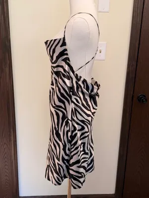 H&M zebra print satin mini open back draped slip dress thumbnail 4