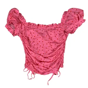 Tiger Mist Pink Ruched Puff Sleeve Crop Top XS Y2K Cottagecore Ruffle Cute thumbnail 3