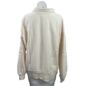 Thread + Supply Women's Cream Long Sleeve Snap Rib Knit Polo Sweatshirt Top M thumbnail 3