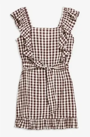 TOPSHOP Gingham Ruffle Mini Dress Sz‎ 8 thumbnail 1