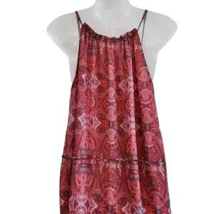 Lucky Brand Paisley Chiffon Overlay Hi Low Tassel Belted Red Size Medium thumbnail 7