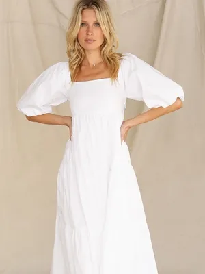 NWT Faithfull The Brand Kiona White Midi Dress Tiered Poplin Womens Size 4 / S thumbnail 4