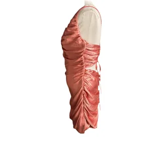 LUCY IN THE SKY Metallic Copper Plunge Ruched Mini Dress Size L Party Cocktail thumbnail 4