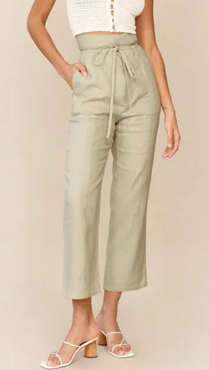 Reformation Linen Pants high rise straight leg womens Green (size 6) fisherman thumbnail 1