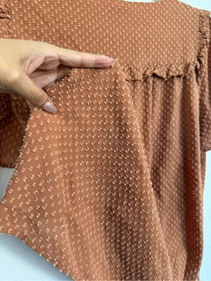 Johnny Was Brown Swiss Dot Boho Peasant Blouse L Ruffle V-Neck Top thumbnail 8