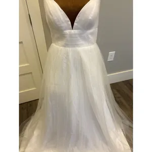 White Satin with Tulle Lace Up Back Wedding Prom Dress Bridal Gown‎ thumbnail 2