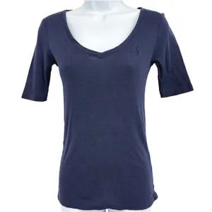 Ralph Lauren T-Shirt Womens SM Navy Blue Scoop Neck Pony Preppy Classic Slim Fit thumbnail 2