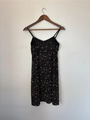 Express Vintage 90s Goth Black Floral Babydoll Slip Dress thumbnail 8