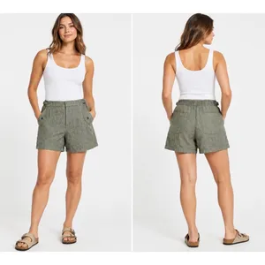 Athleta Voyager 100% Linen Shorts Womens 12 Aspen Olive Adjustable Waist thumbnail 2