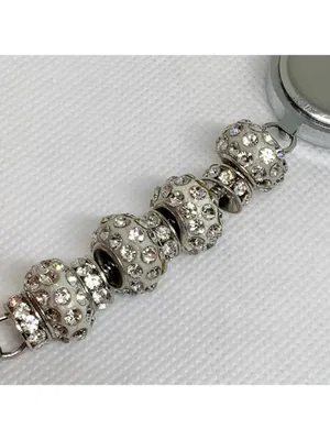 Figaro couture silver tone watch rhinestones 25mm quartz metal beaded running thumbnail 7