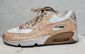 Nike Air Max 90 Print Sneakers Women 6.5 White Bronze Leather Lace Up Running thumbnail 1