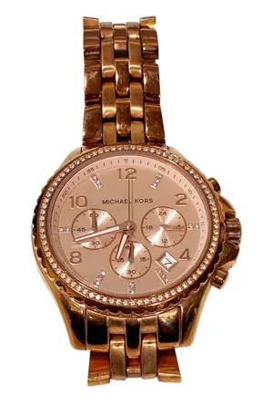 MICHAEL KORS‎ ROSE GOLD TONE STEEL CHRONOGRAPH CRYSTALS GLITZ WATCH Large Face thumbnail 1