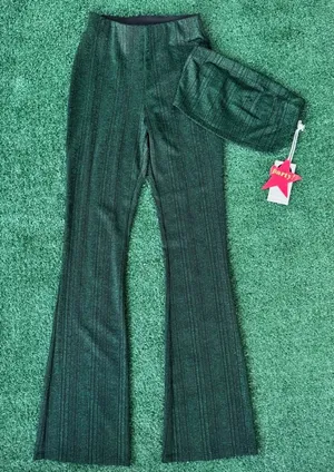 Paperoc Green LurexMetallic Flare Pants & Tube Top Set thumbnail 1