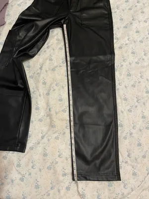 Zara Black Leather Straight Leg Pants thumbnail 6