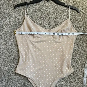 Cream White Polka Dot Spaghetti Strap Bodysuit Bridal Neutral Party Large thumbnail 4