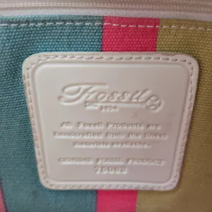 Fossil Womens Purse Bag Tan White Canvas Leather Double Strap Magnet Closure thumbnail 2